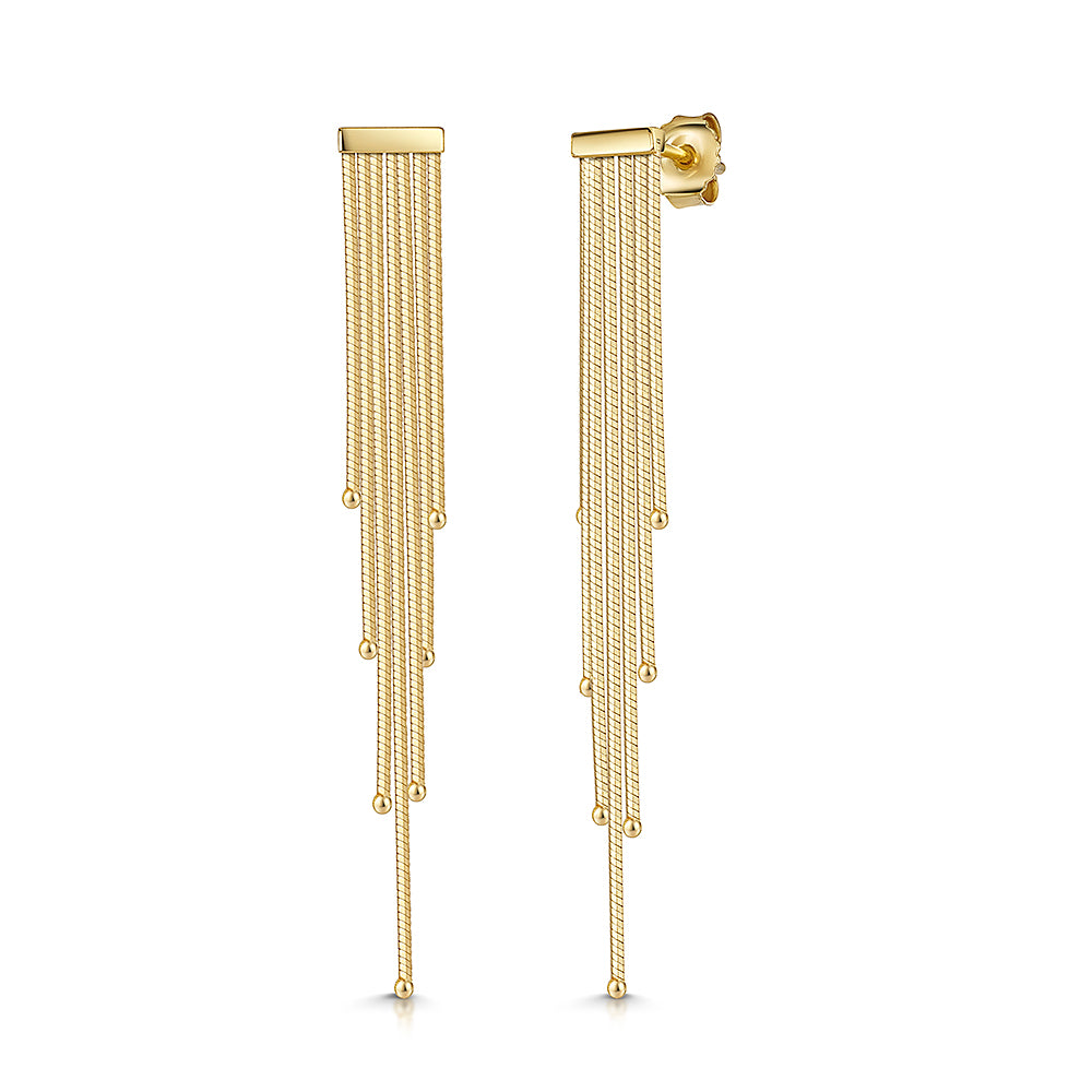 Yellow Gold Multi Strand Tassle  Drop Earrings -JOOLS by Jenny Brown