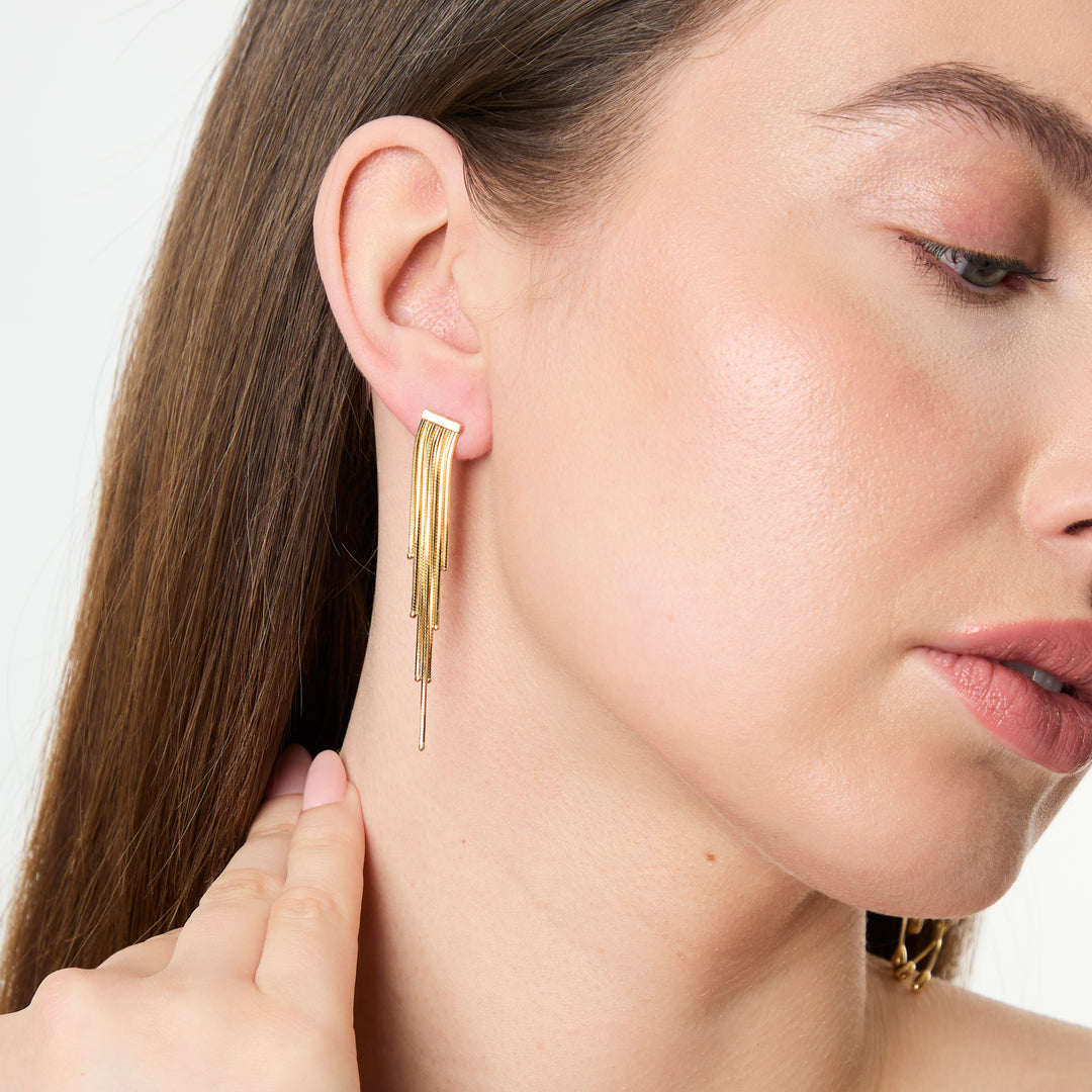 Yellow Gold Multi Strand Tassle  Drop Earrings -JOOLS by Jenny Brown