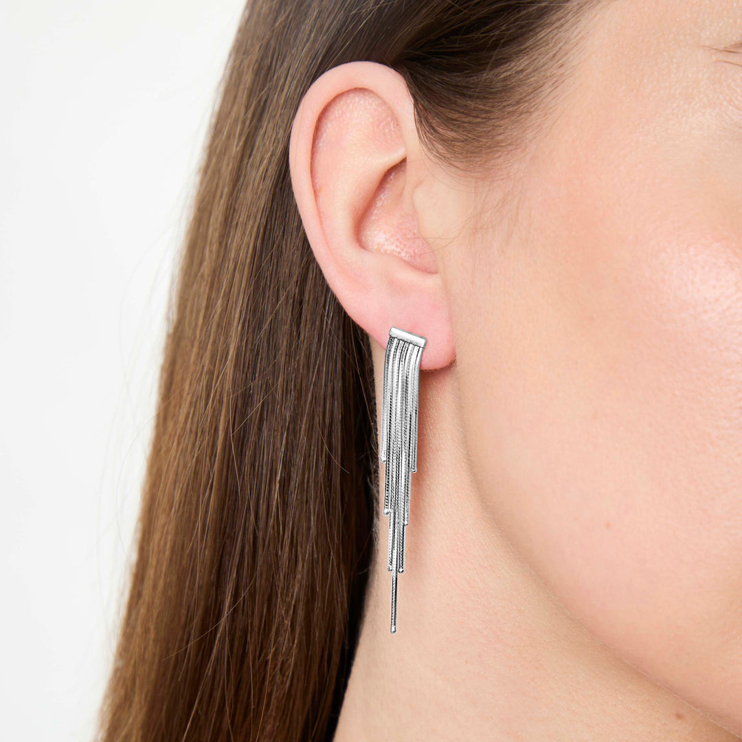 Sterling Silver Stranded Chain  Drop Earrings