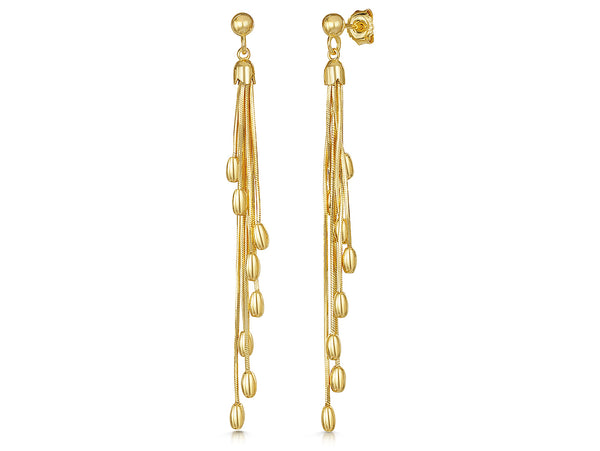 Yellow Gold Tassel Drop Earrings With 8 Oval Balls-JOOLS by Jenny Brown