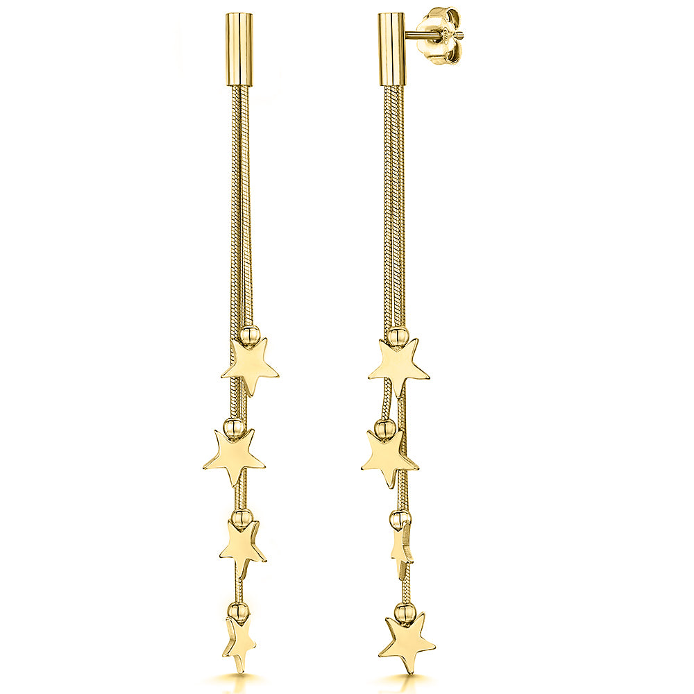 Yellow Gold  Or Silver Long Graduated 4 Star Drop Earrings-JOOLS by Jenny Brown