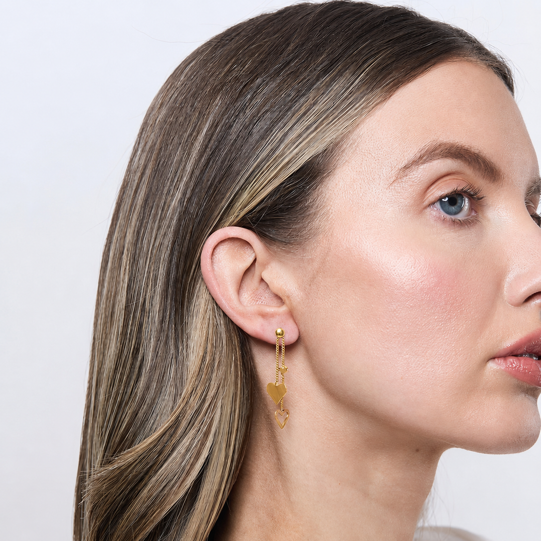 Gold Vermeil  Heart Drop Chain Earrings