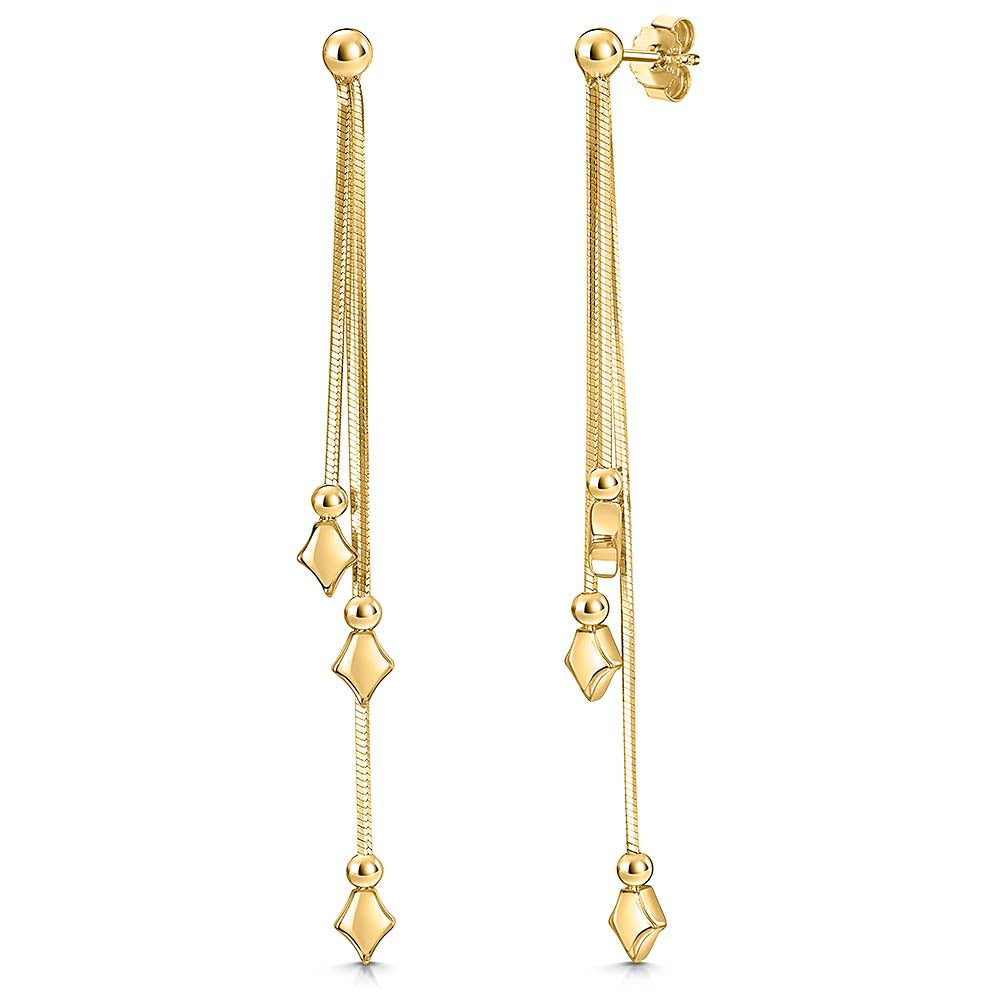 Yellow Gold Earrings With Dangling Geometric Shapes
