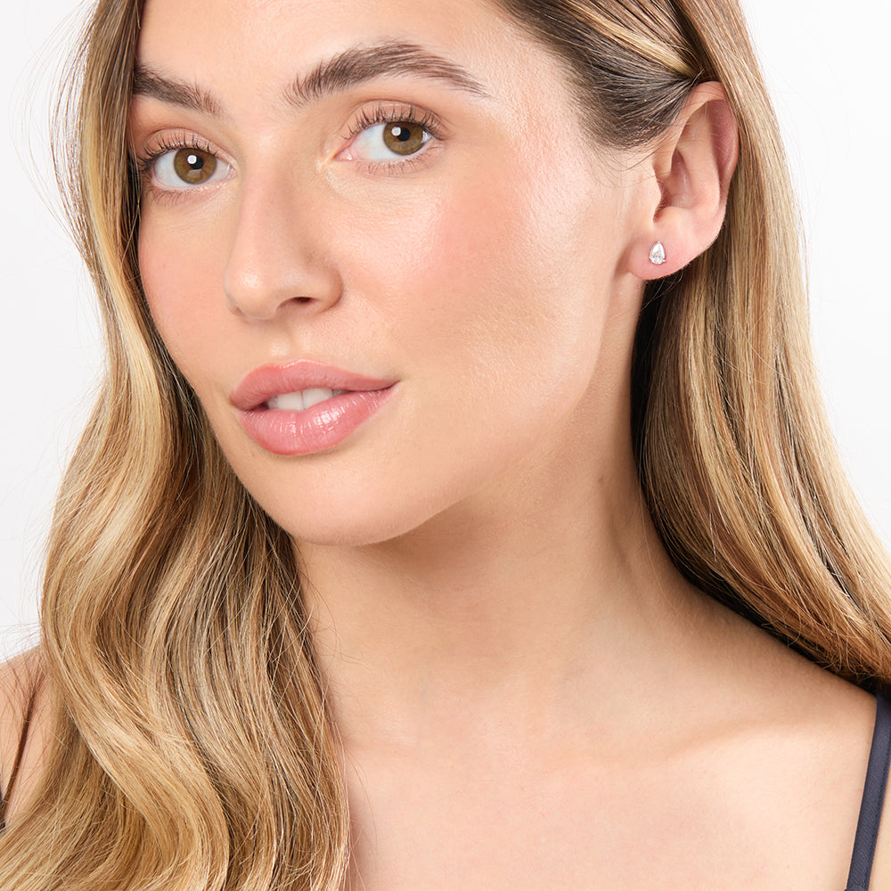 Sterling Silver Stud Earring With 4x6mm Pear Shaped Cubic Zirconia JOOLS by Jenny Brown