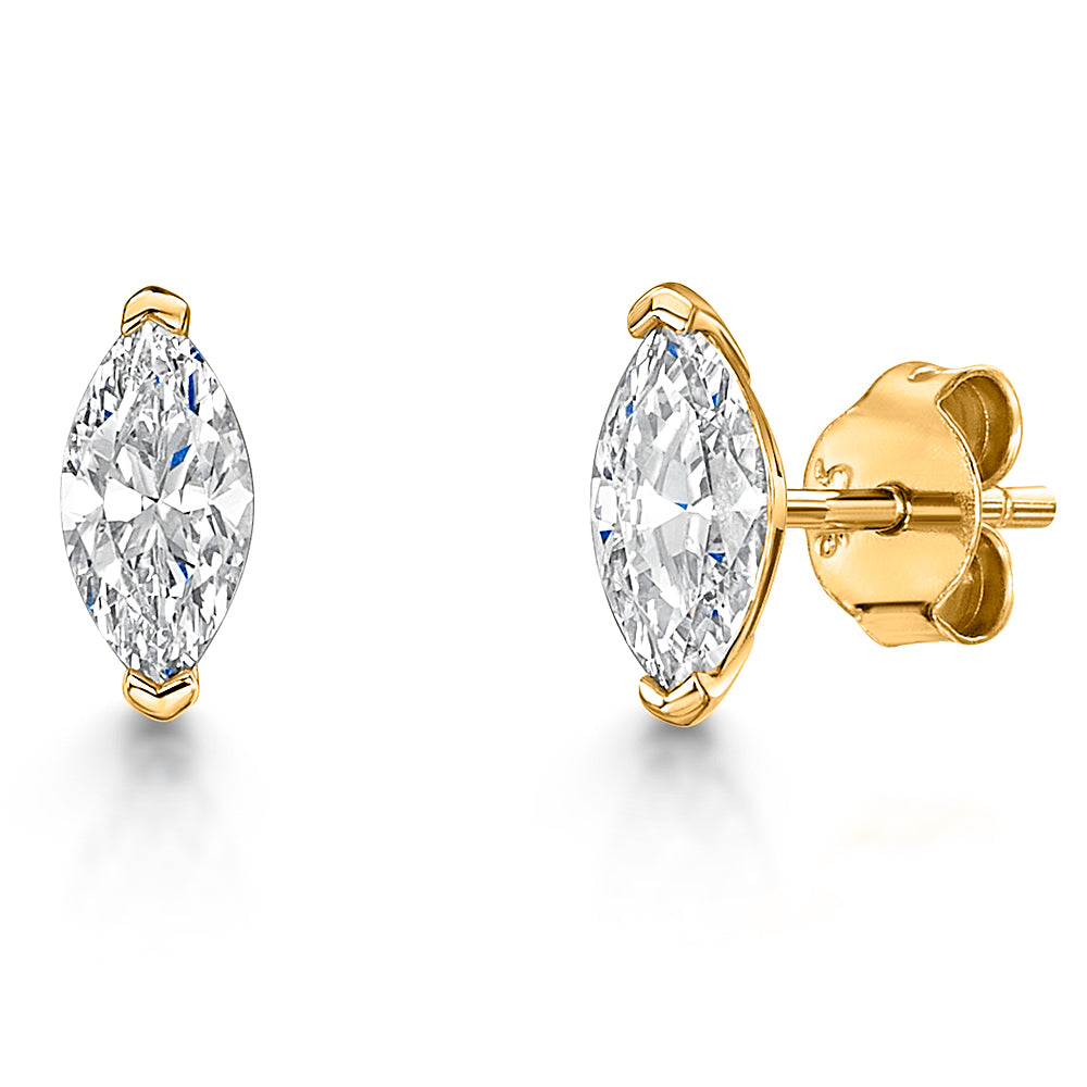Gold Vermeil Solitaire Marquise Cubic Zirconia Earrings