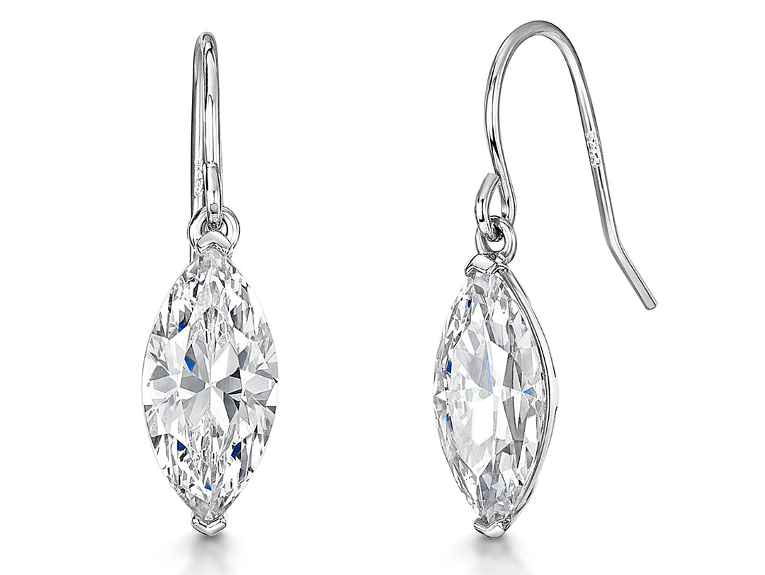 Sterling Silver Large  Marquise Drop Earrings