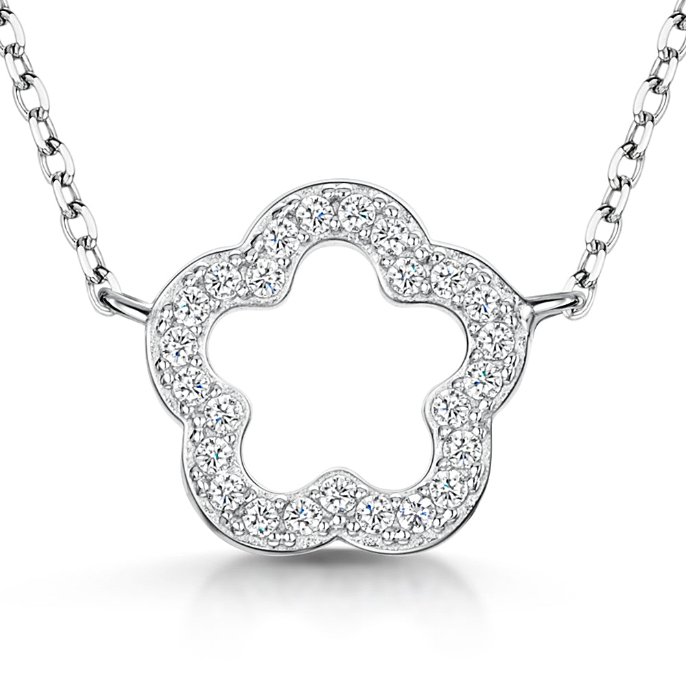Sterling Silver Clover Necklace With Cubic Zirconia Stones