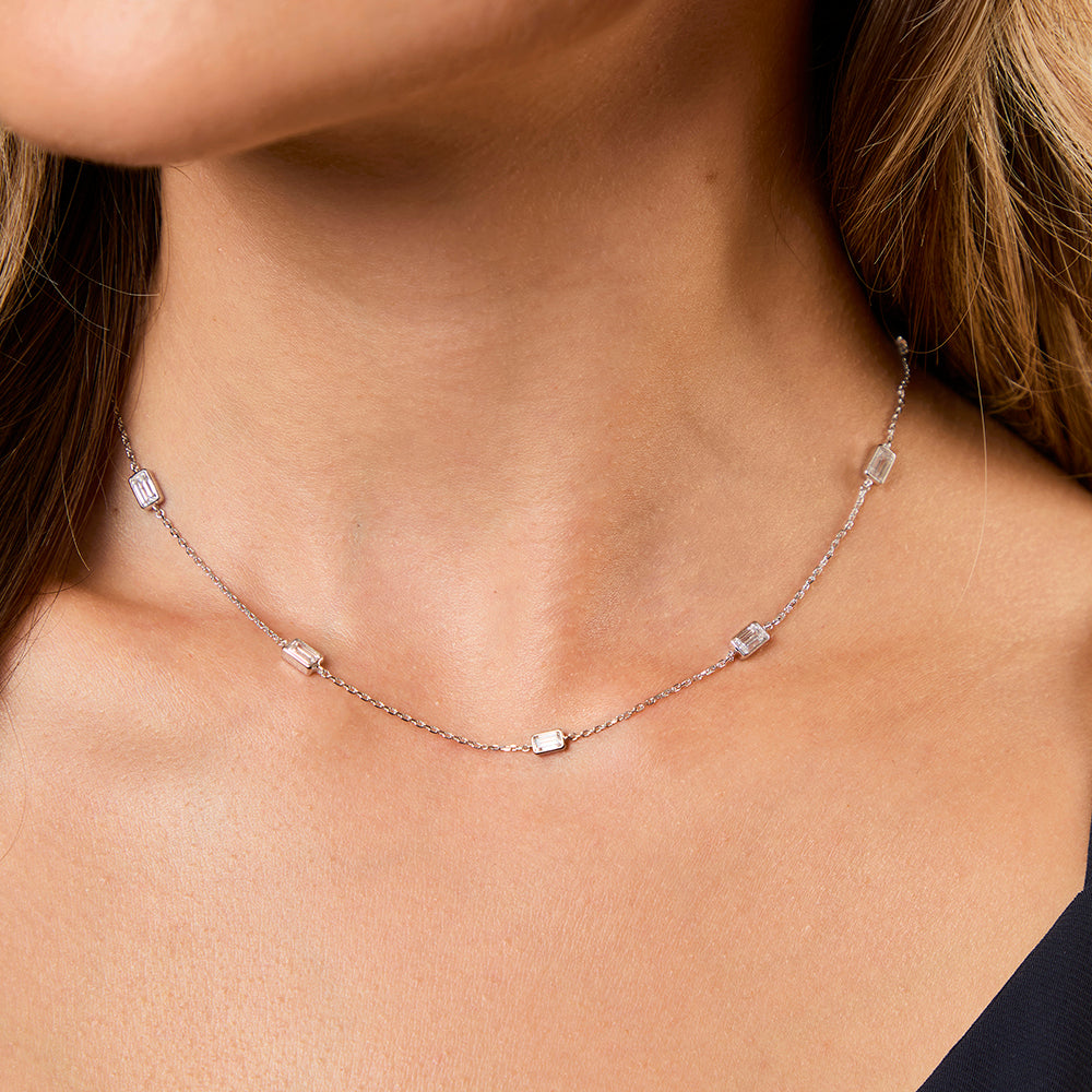 Sterling Silver Emerald Cut Cubic Zirconia Necklace-JOOLS by Jenny Brown