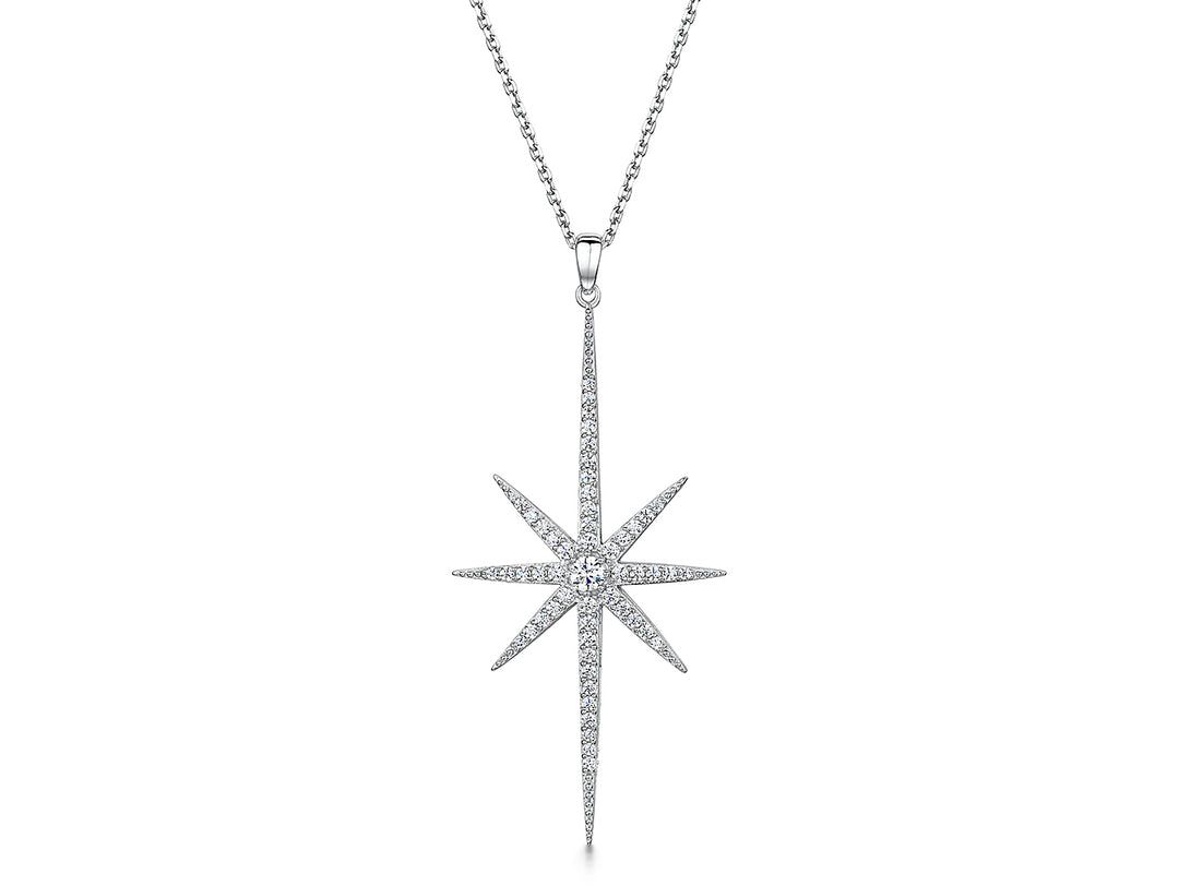 Sterling Silver Cubic Zirconia Large North Star Necklace - JOOLS By Jenny Brown