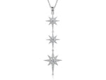 Load image into Gallery viewer, Sterling silver necklace with three star drop designs, set with cubic zirconia stones, on an adjustable chain.- JOOLS by Jenny Brown

