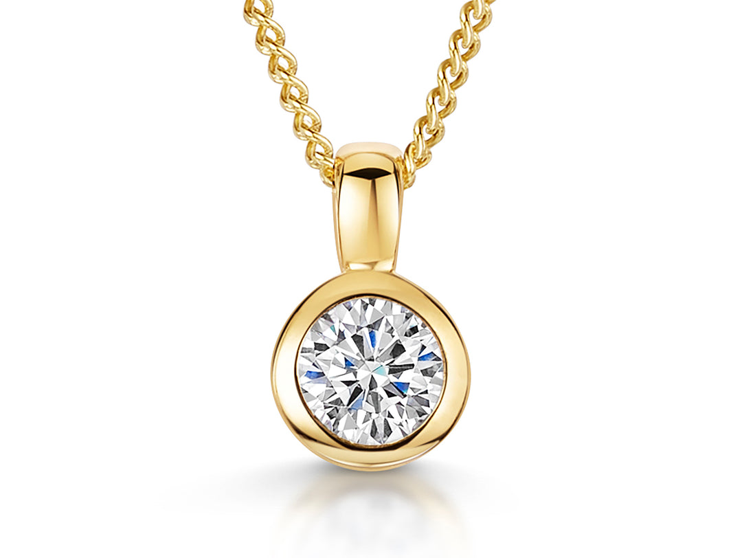 Yellow Gold Rubover Solitaire Pendant With A Cubic Zirconia Stone-JOOLS By Jenny Brown