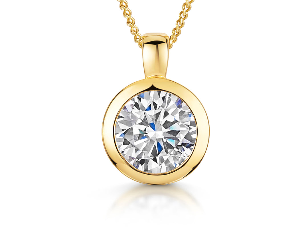 Yellow Gold 1 Carat Solitaire Pendant With A Cubic Zirconia Stone-JOOLS By Jenny Brown