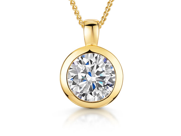 Yellow Gold 1 Carat Solitaire Pendant With A Cubic Zirconia Stone-JOOLS By Jenny Brown