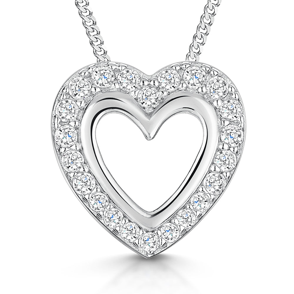 Sterling Silver Open Heart Pendant with Stone Set Surround-JOOLS by Jenny Brown