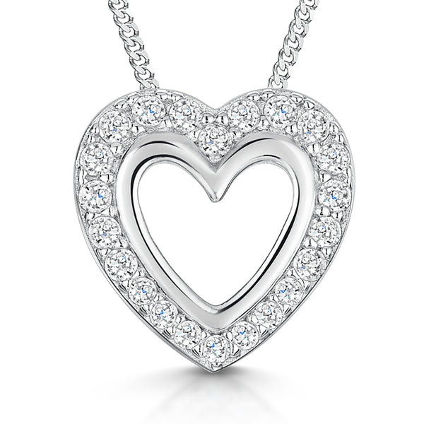 Sterling Silver Open Heart Pendant with Stone Set Surround-JOOLS by Jenny Brown