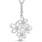 Load image into Gallery viewer, Sterling silver pendant with a graduated multi-flower design set with cubic zirconia centres, on a chain.-JOOLS by Jenny Brown
