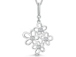 Load image into Gallery viewer, Sterling silver pendant with a graduated multi-flower design set with cubic zirconia centres, on a chain.-JOOLS by Jenny Brown
