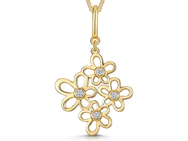 Yellow Gold Multi Flower Pendant Set With Cubic Zirconia Centres-JOOLS by Jenny Brown