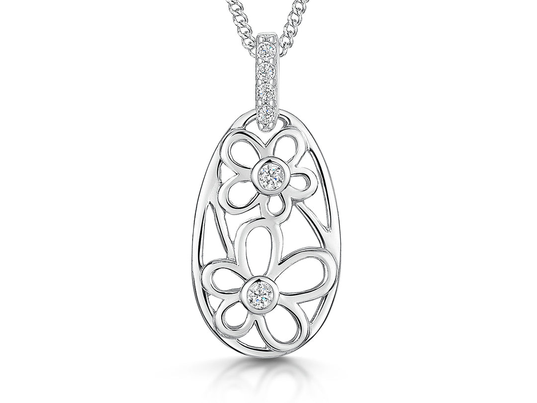 Sterling Silver Oval Pendant Filled With Flowers-JOOLS by Jenny Brown