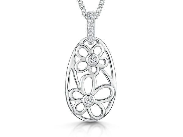 Sterling Silver Oval Pendant Filled With Flowers-JOOLS by Jenny Brown