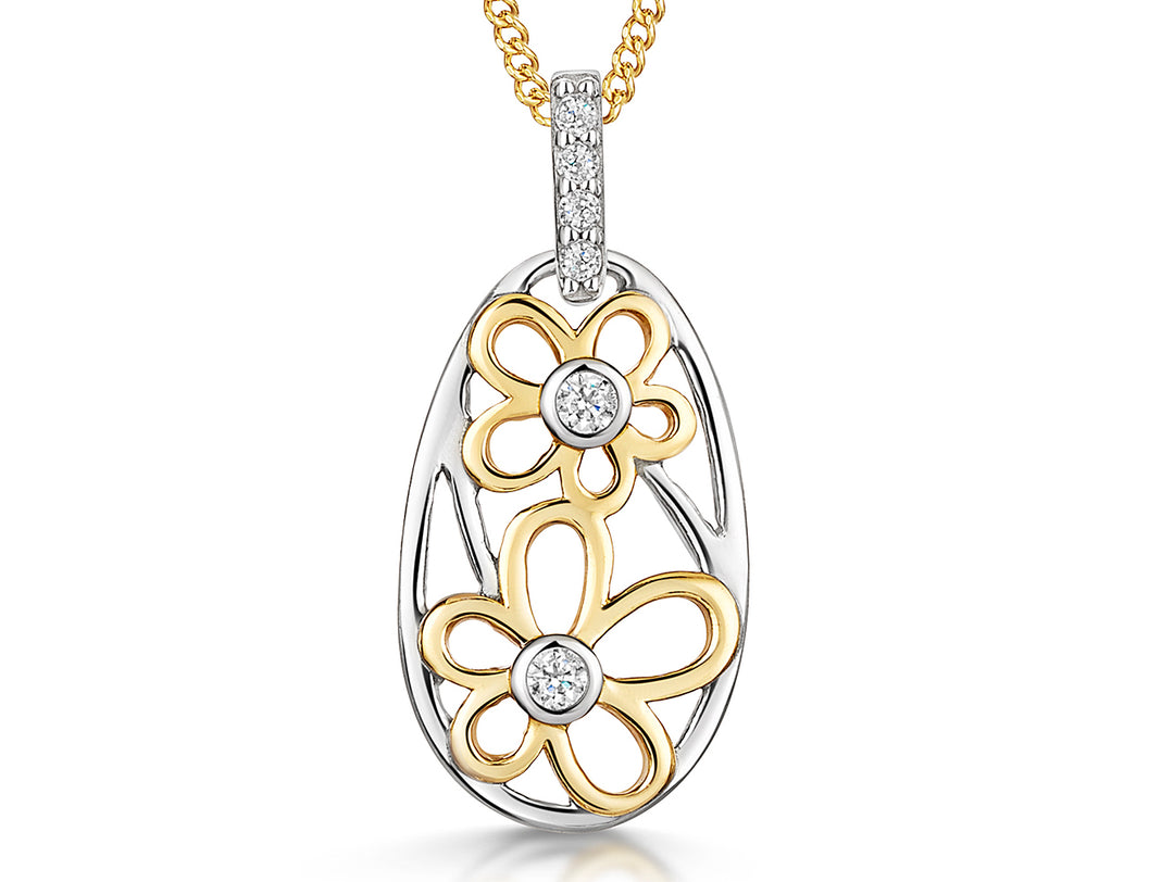 Sterling Silver And Yellow Gold Oval Pendant Filled With Flowers-JOOLS by Jenny Brown