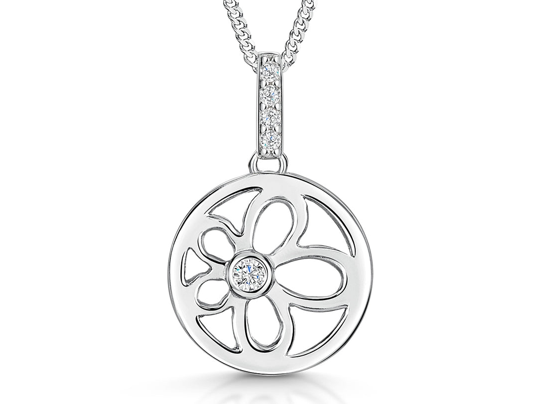 Sterling Silver Circle Pendant With Inner Flower Stencil-JOOLS by Jenny Brown