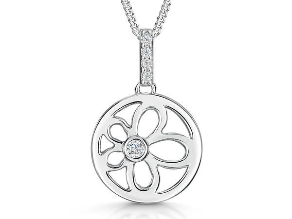 Sterling Silver Circle Pendant With Inner Flower Stencil-JOOLS by Jenny Brown