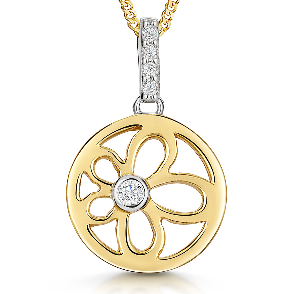 Yellow Gold Circle Pendant With Inner Flower Stencil