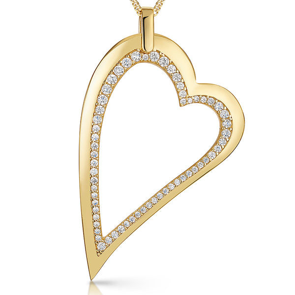 Yellow Gold Large Dali Heart Trimmed With Cubic Zirconias-JOOLS by Jenny Brown