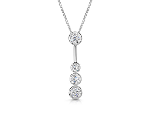 A sterling silver drop bubble pendant with four set cubic zirconia stones, suspended from a chain-JOOLS by Jenny Brown