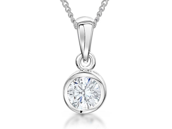 A sterling silver solitaire pendant with a round cubic zirconia stone on a silver chain-JOOLS by Jenny Brown
