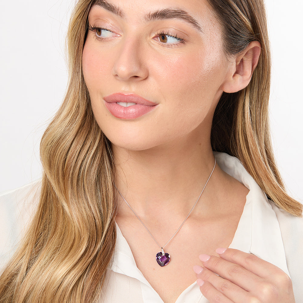 Sterling Silver Amethyst Faceted Heart Necklace-JOOLS by Jenny Brown