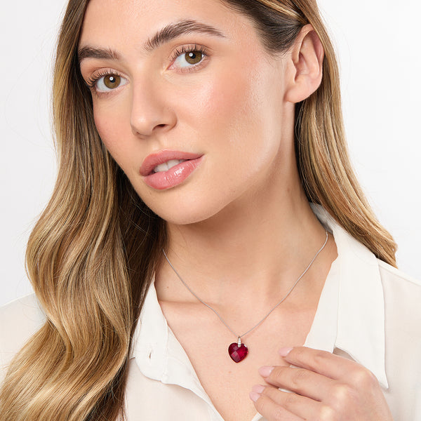 Sterling Silver Ruby Red Faceted Heart Necklace - JOOLS By Jenny Brown