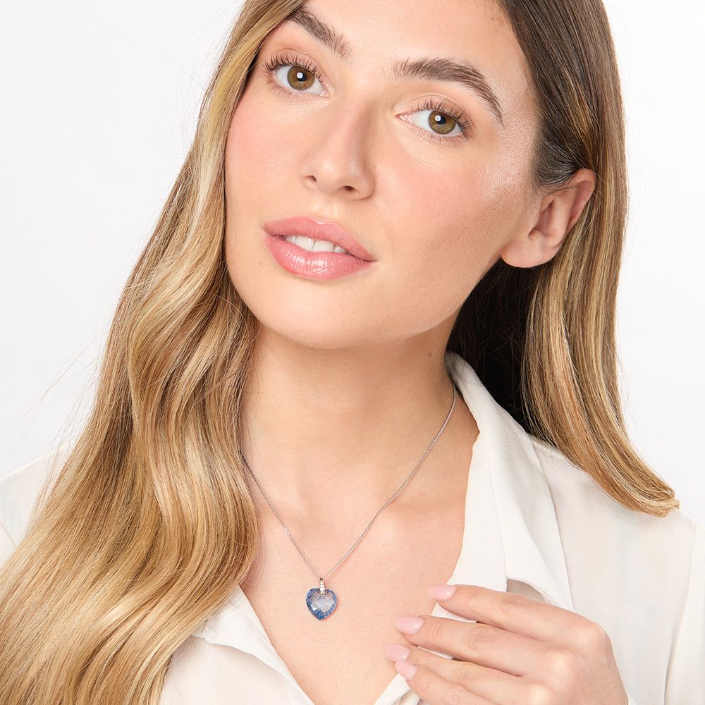 Sterling Silver Swiss Blue Topaz Faceted Heart Necklace-JOOLS by Jenny Brown
