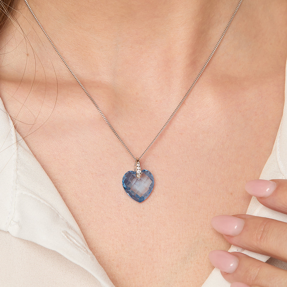 Sterling Silver Swiss Blue Topaz Faceted Heart Necklace-JOOLS by Jenny Brown