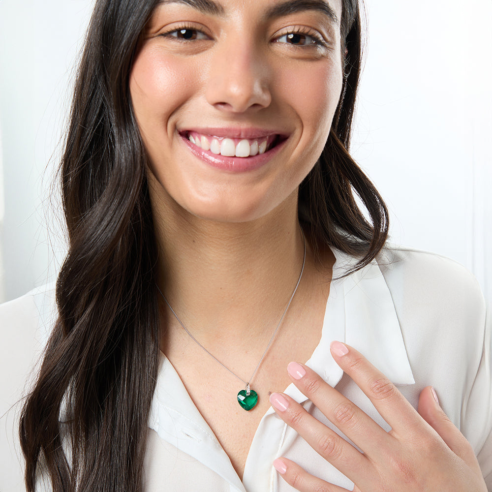 Sterling Silver  Emerald Green Faceted Heart  Zirconia Necklace-JOOLS by Jenny Brown
