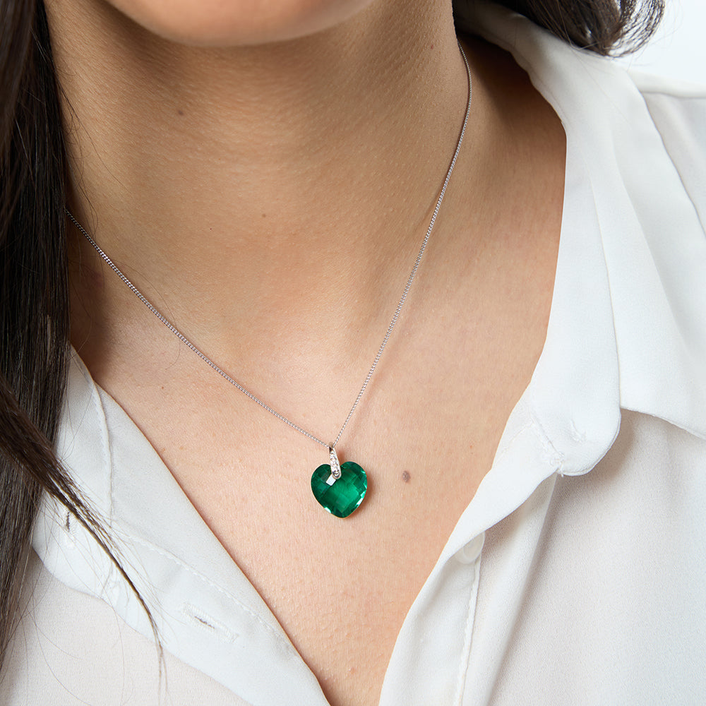 Sterling Silver  Emerald Green Faceted Heart  Zirconia Necklace-JOOLS by Jenny Brown