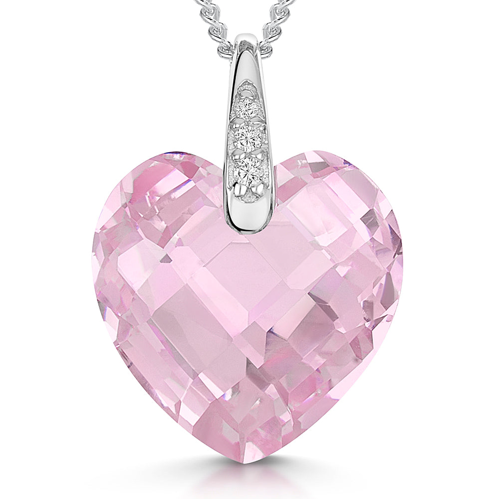 Sterling Silver Light Pink Faceted Heart  Zirconia Necklace-JOOLS by Jenny Brown