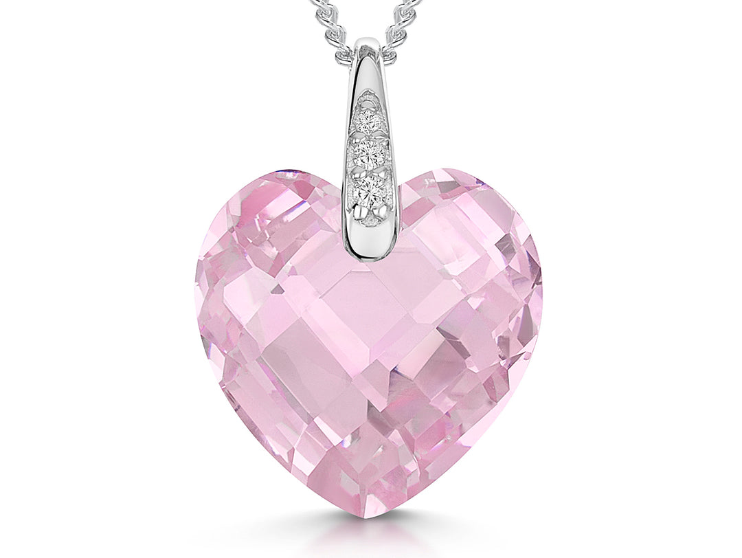 Sterling Silver Pink Faceted Heart Necklace