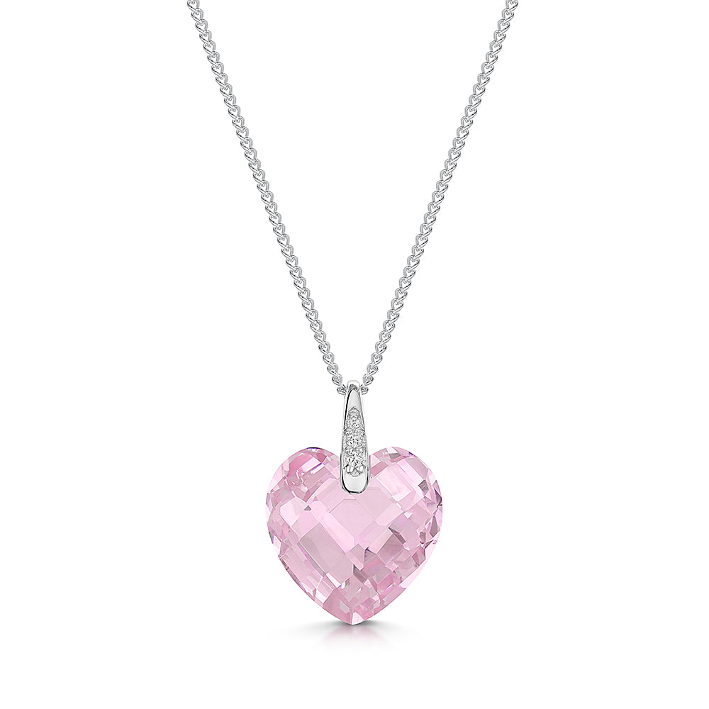 Sterling Silver Pink Faceted Heart Necklace