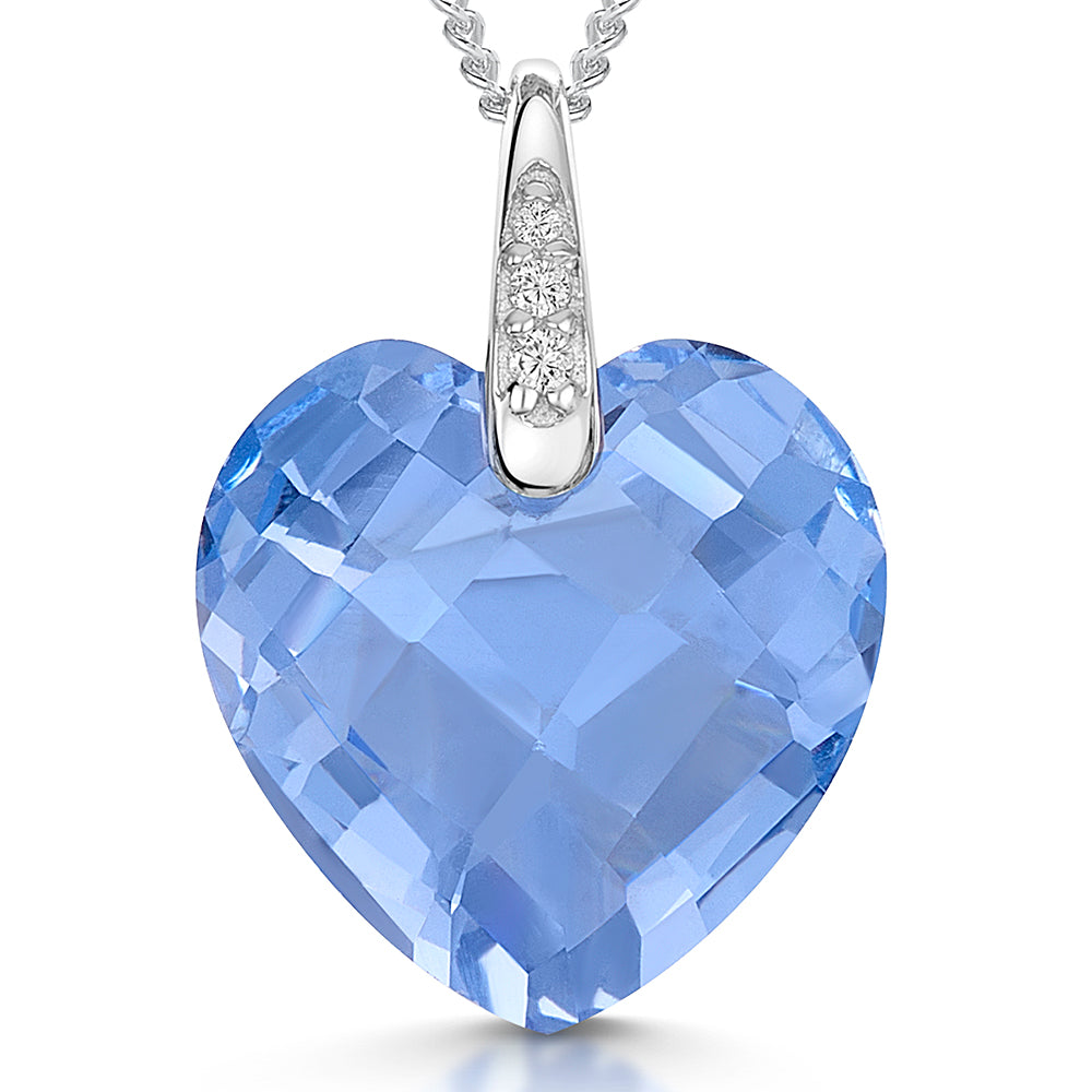 Sterling Silver  Topaz Blue Faceted Heart  Zirconia Necklace-JOOLS by Jenny Brown