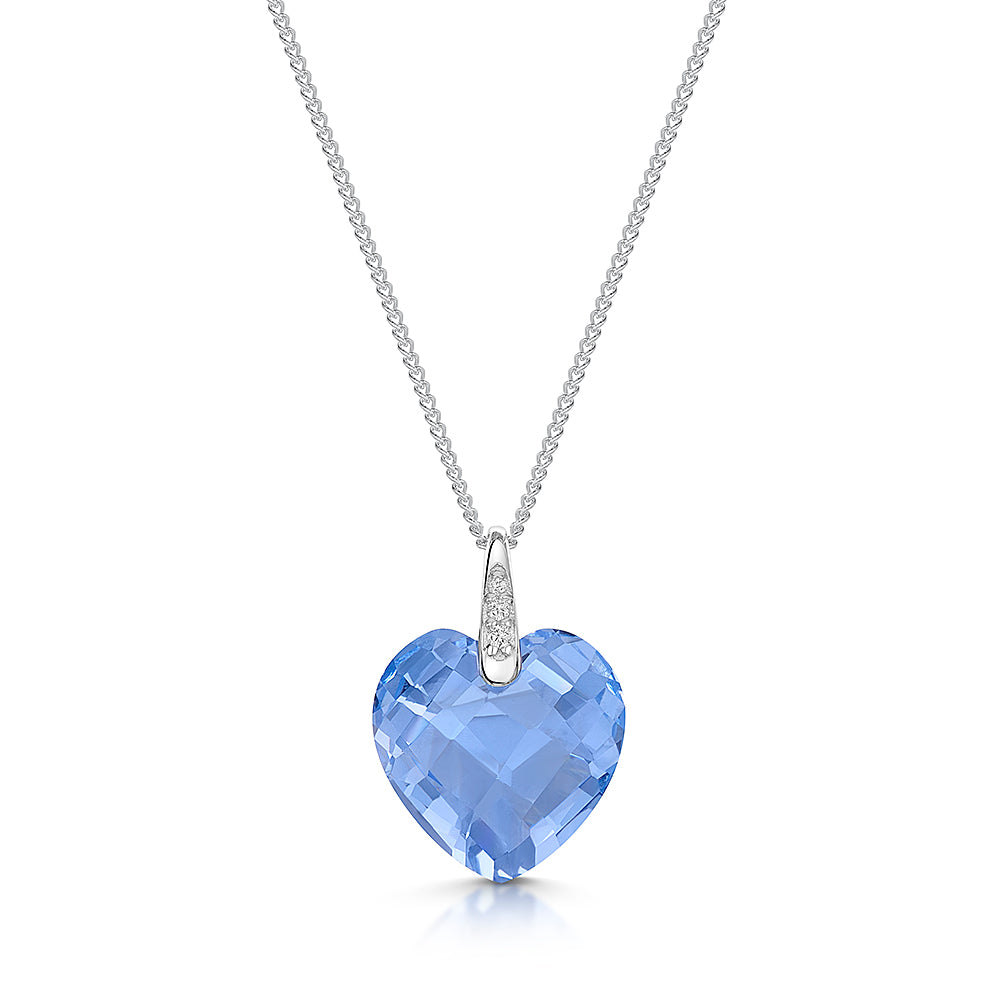 Sterling Silver & Sky Blue Faceted Heart Necklace-JOOLS by Jenny Brown