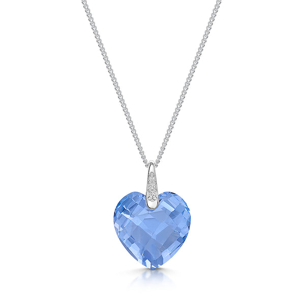 Sterling Silver & Sky Blue Faceted Heart Necklace-JOOLS by Jenny Brown