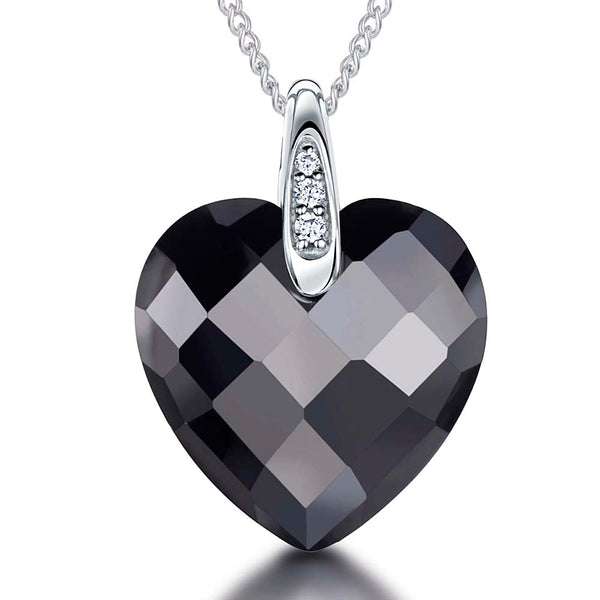 Sterling Silver & Black Faceted Heart Necklace