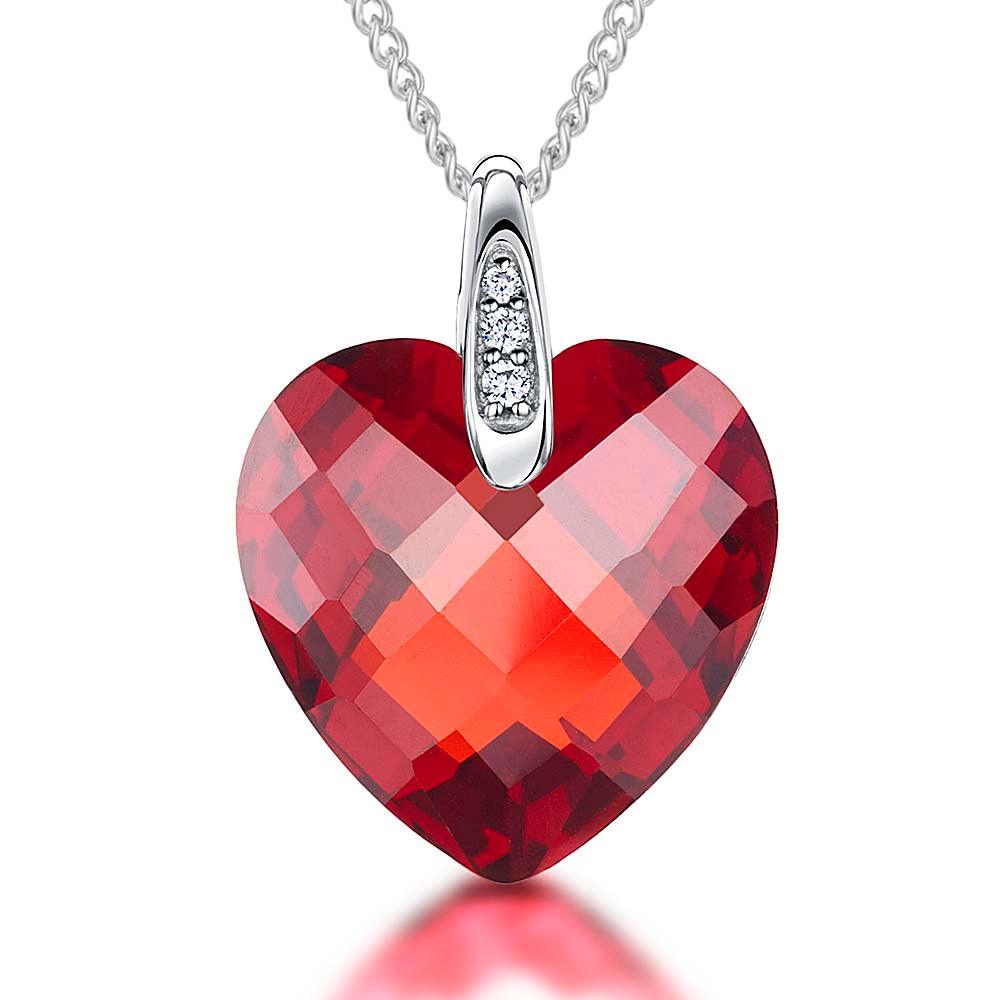 Sterling Silver Ruby Red Faceted Heart Necklace - JOOLS By Jenny Brown