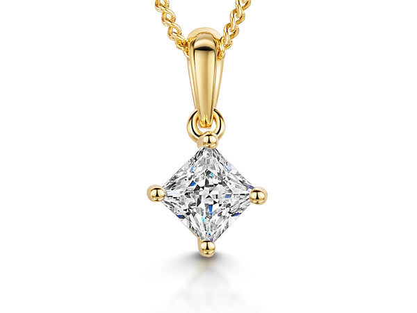 Yellow Gold Quarter Carat Square Cubic Zirconia Pendant-JOOLS by Jenny Browny