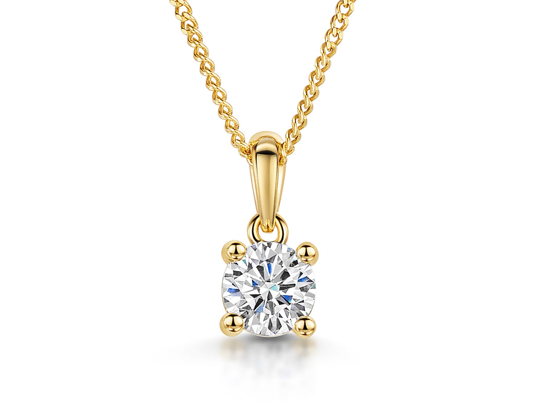 Yellow Gold Half Carat Cubic Zirconia  Solitaire Pendant-JOOLS by Jenny Brown 