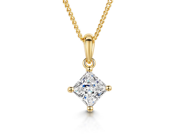 Yellow Gold Pendant Square Half Carat Cubic Zirconia Pendant-JOOLS By Jenny Brown