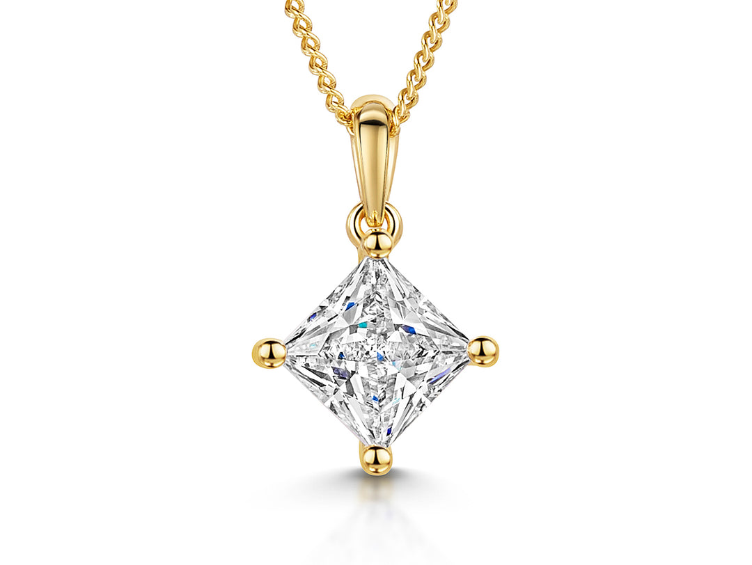Yellow Gold Offset Square Pendant Set With A Square Cubic Zirconia Stone-JOOLS by Jenny Brown
