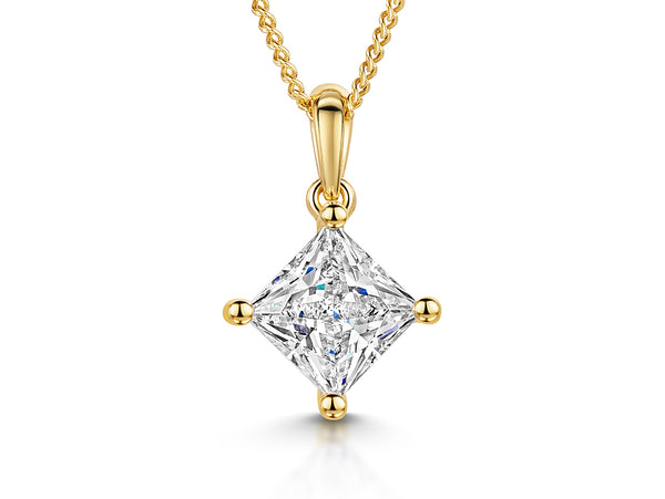 Yellow Gold Offset Square Pendant Set With A Square Cubic Zirconia Stone-JOOLS by Jenny Brown
